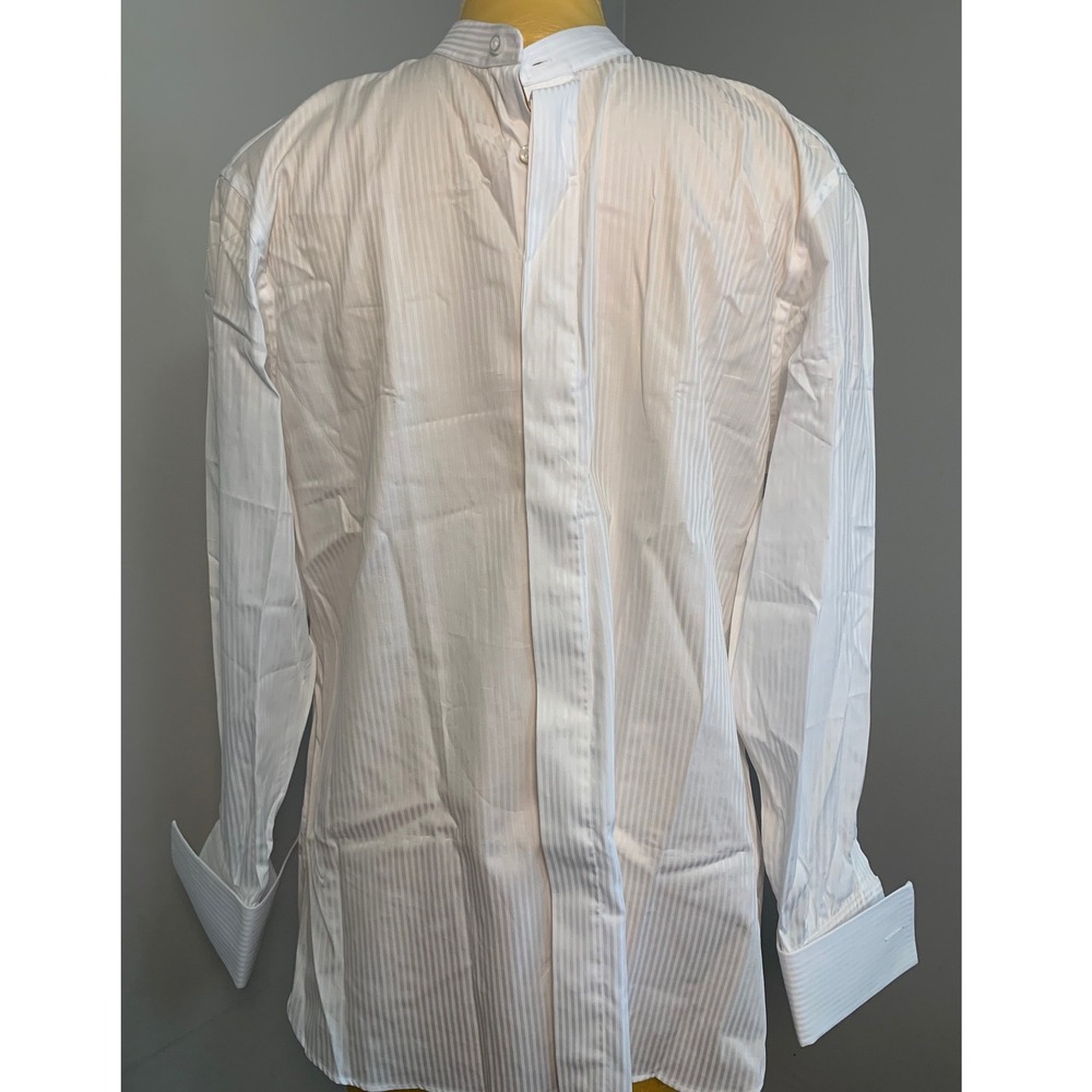 $275 ATELIER MUNRO White Striped Band Collar Tuxedo Shirt French Cuffs 43 NWT